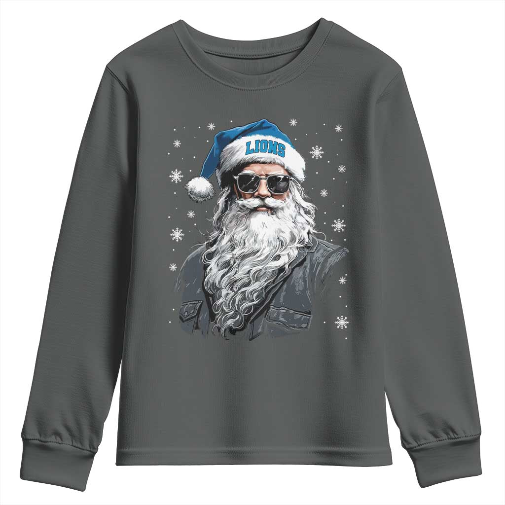 Vintage DFL Christmas Youth Sweatshirt Retro Santa Lions Fan Game Day TS10 Dark Heather Print Your Wear