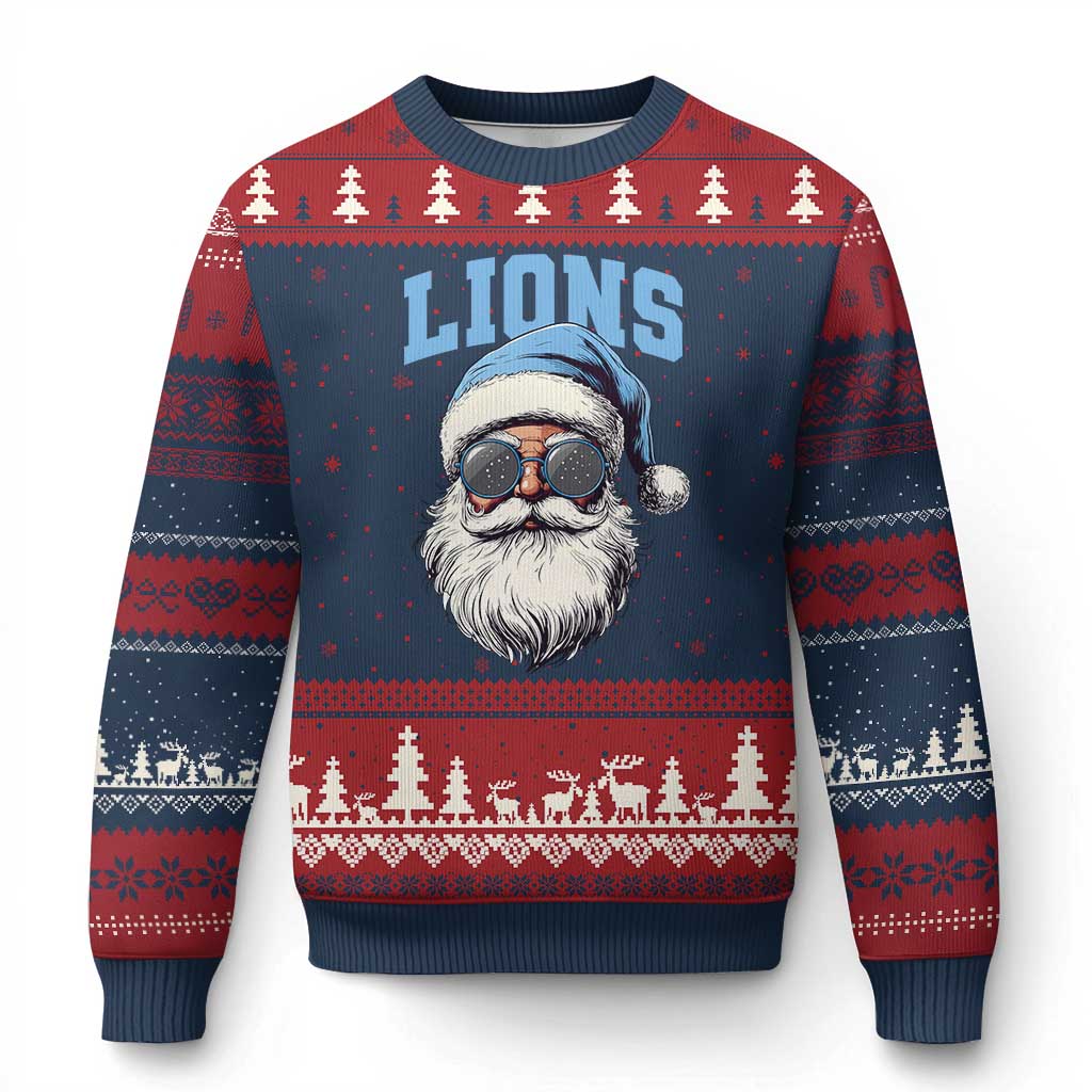 LF Football Christmas Ugly Christmas Sweater Vintage Santa Claus Face Game Day TS10 Navy Red Print Your Wear