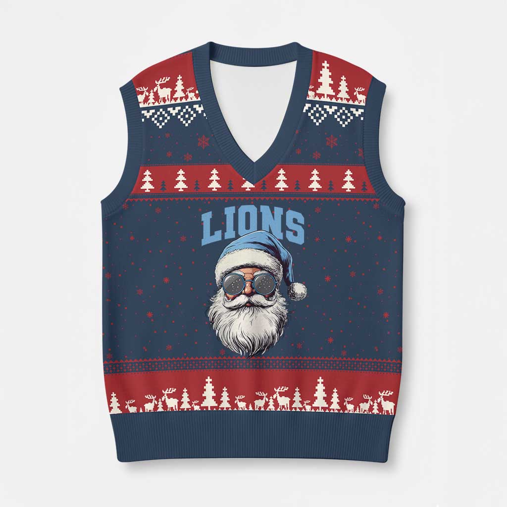 LF Football Christmas V-Neck Knit Sweater Vest Vintage Santa Claus Face Game Day TS10 Navy Red Print Your Wear
