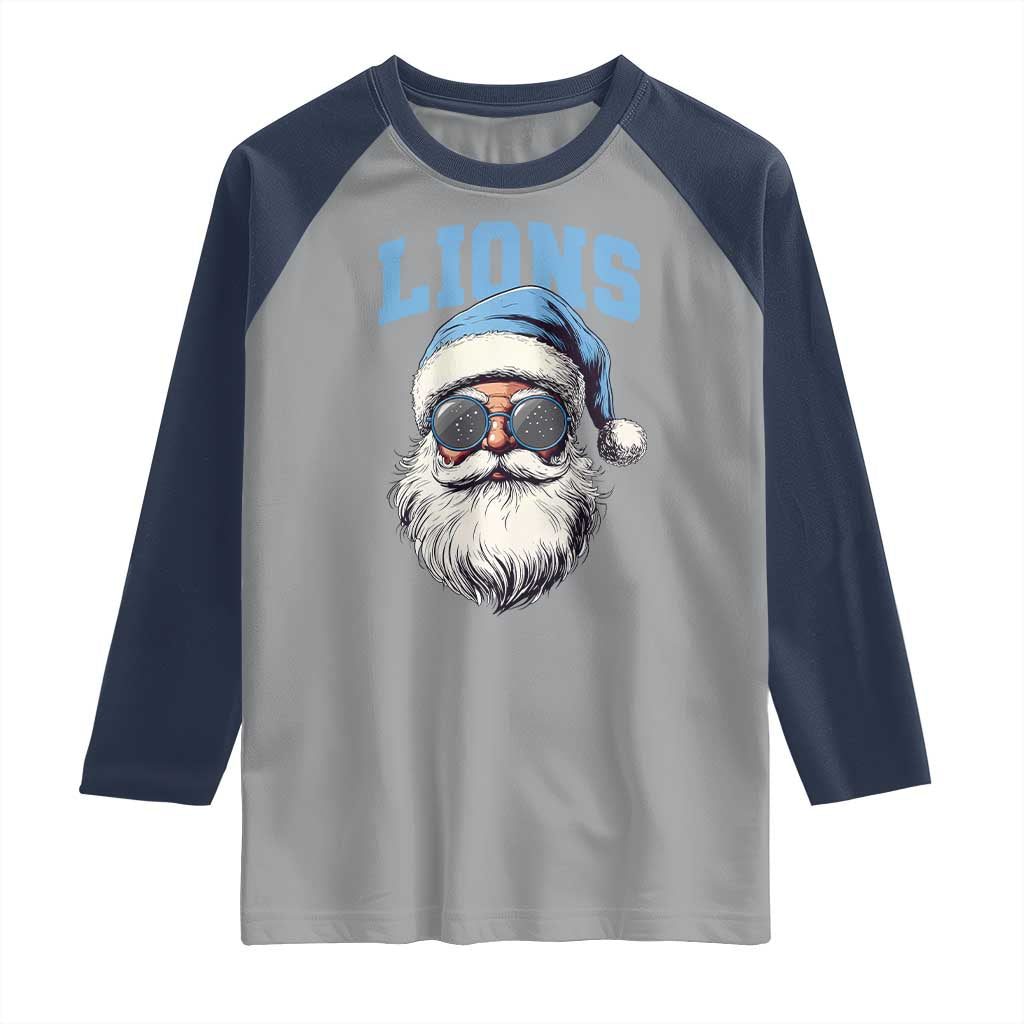 LF Football Christmas Raglan Shirt Vintage Santa Claus Face Game Day TS10 Sport Gray Navy Print Your Wear