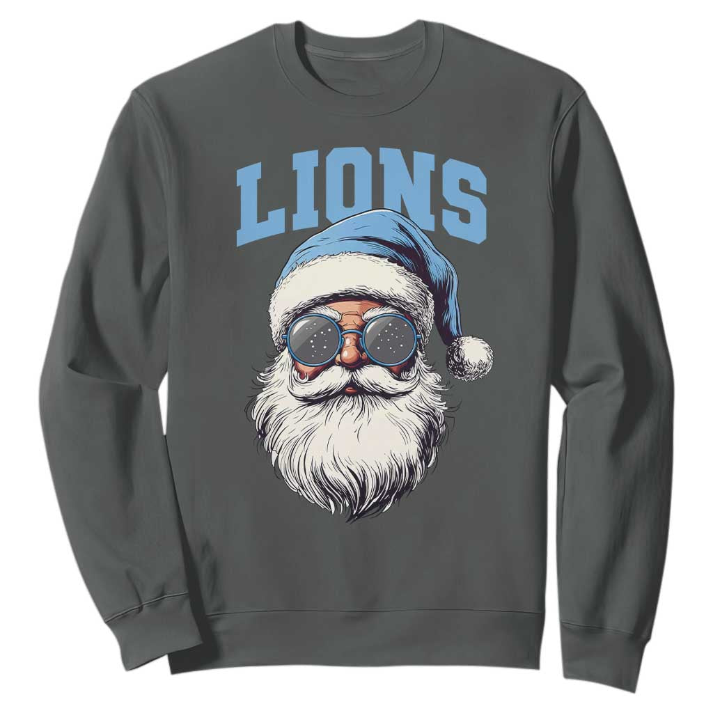 Detroit Football Christmas Sweatshirt Vintage Santa Claus Face Game Day TS10 Dark Heather Print Your Wear