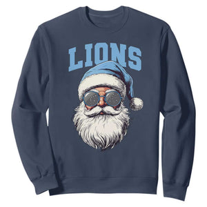 Detroit Football Christmas Sweatshirt Vintage Santa Claus Face Game Day TS10 Navy Print Your Wear