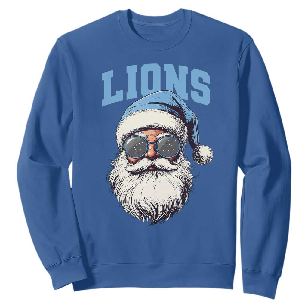 Detroit Football Christmas Sweatshirt Vintage Santa Claus Face Game Day TS10 Royal Blue Print Your Wear