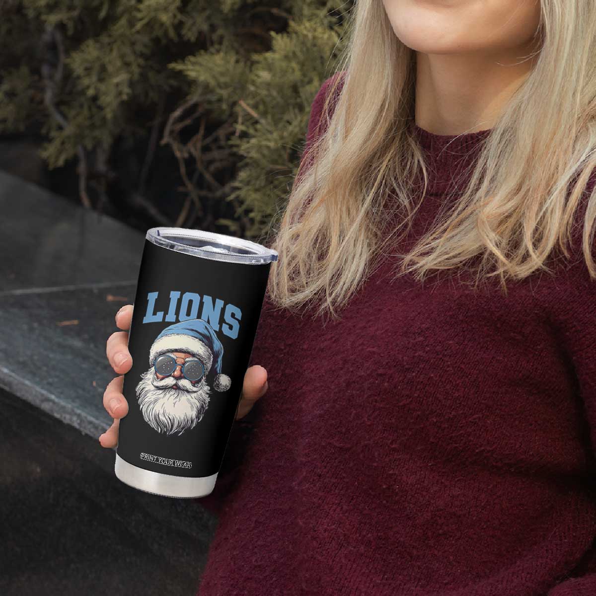 Detroit Football Christmas Tumbler Cup Vintage Santa Claus Face Game Day TS10 Print Your Wear