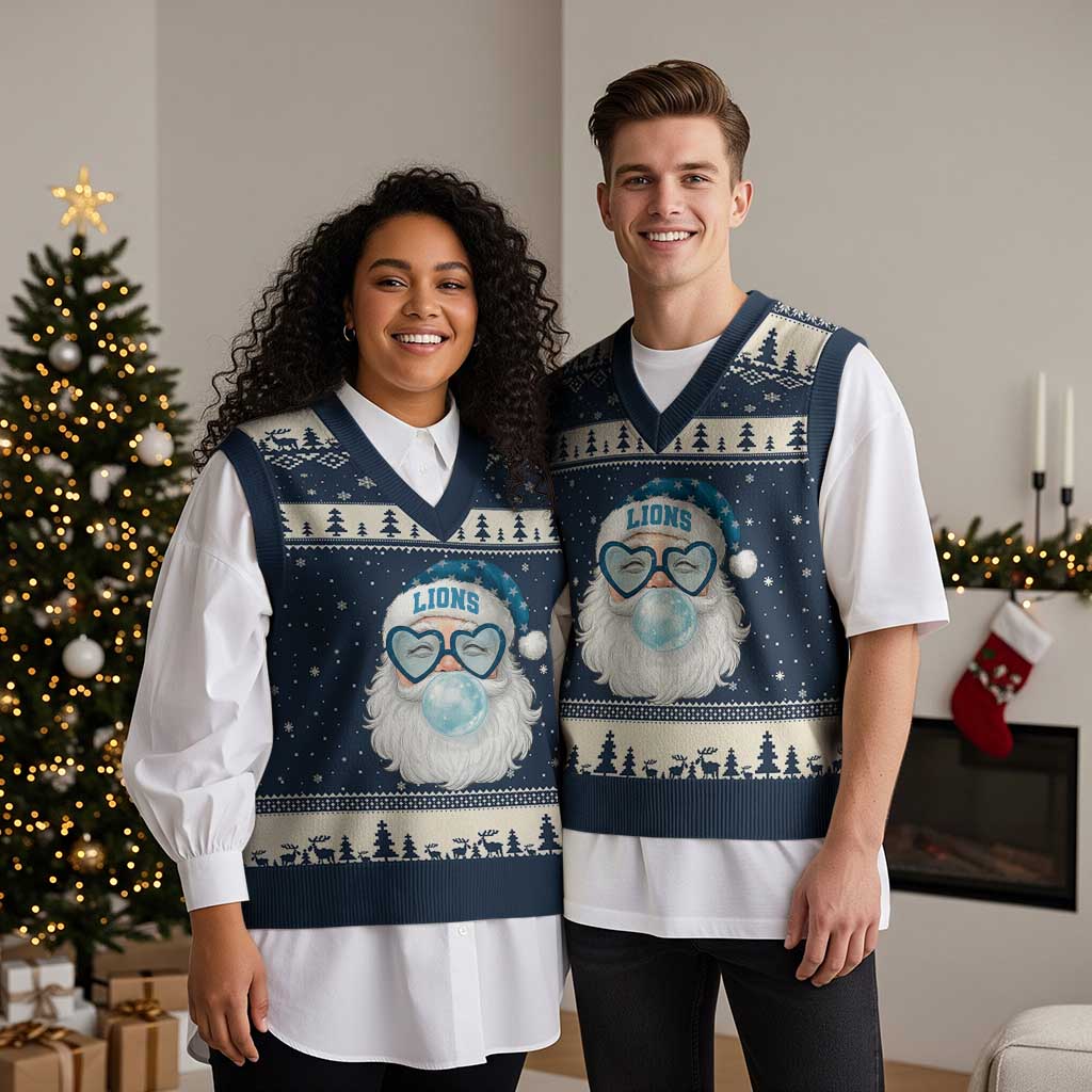 Christmas LF V-Neck Knit Sweater Vest Vintage Retro Santa Bubble Gum Game Day TS10 Navy Beige Print Your Wear