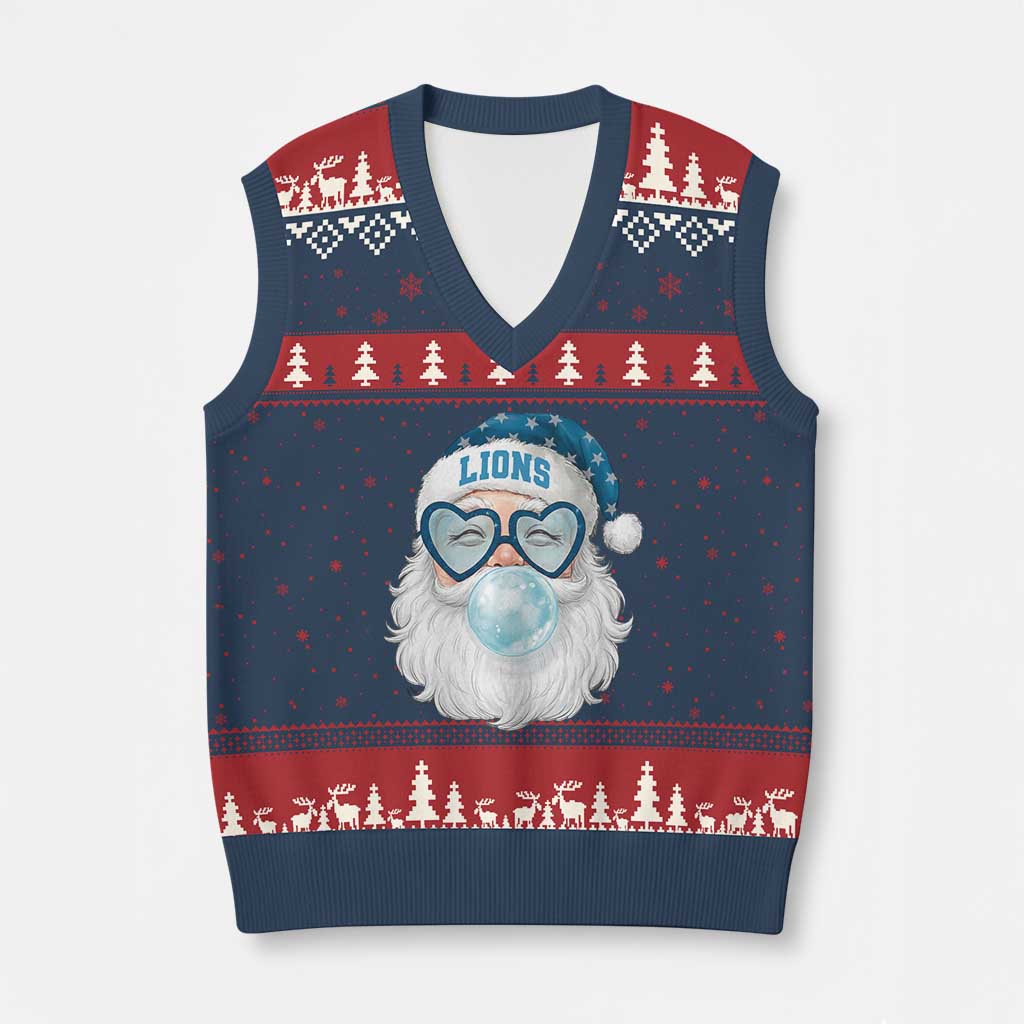 Christmas LF V-Neck Knit Sweater Vest Vintage Retro Santa Bubble Gum Game Day TS10 Navy Red Print Your Wear