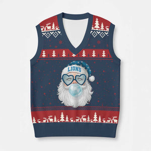 Christmas LF V-Neck Knit Sweater Vest Vintage Retro Santa Bubble Gum Game Day TS10 Navy Red Print Your Wear