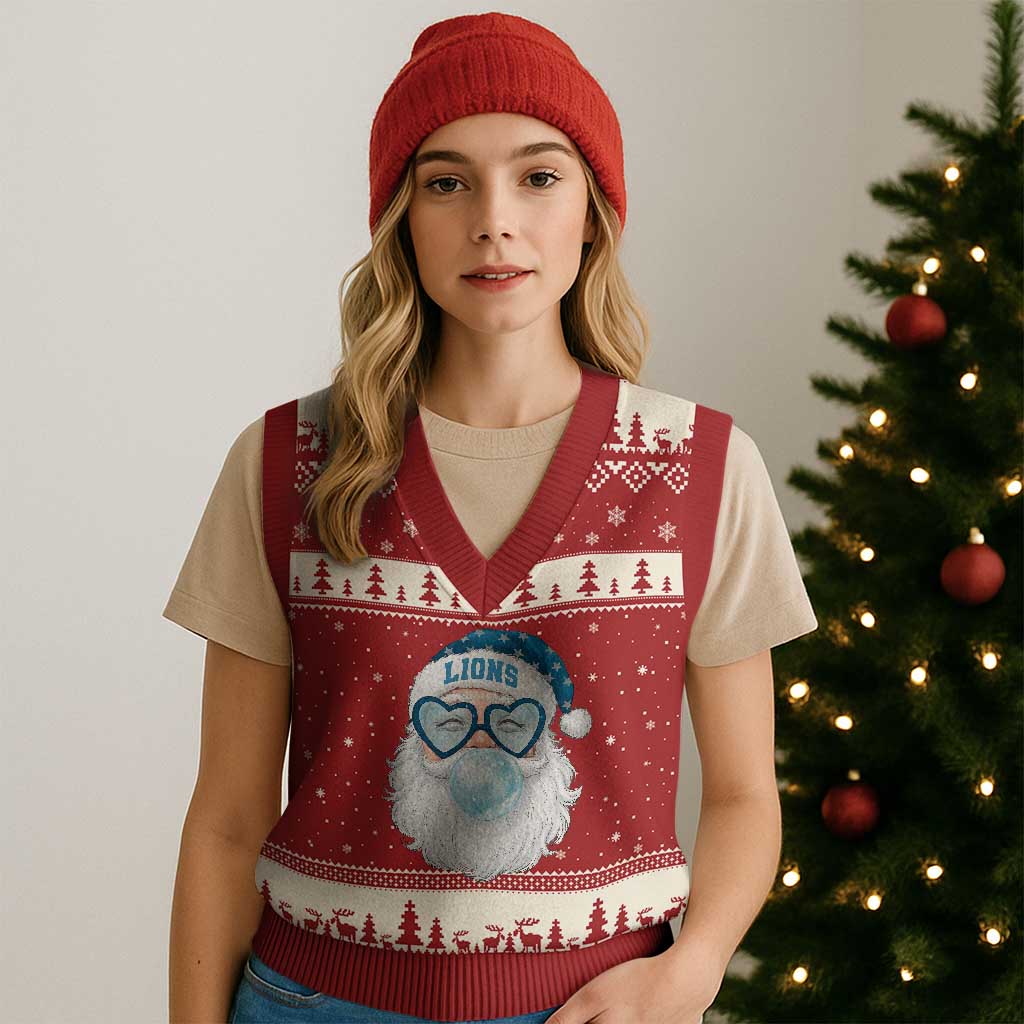 Christmas LF V-Neck Knit Sweater Vest Vintage Retro Santa Bubble Gum Game Day TS10 Red Beige Print Your Wear