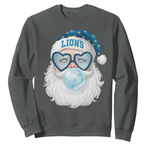 Christmas Lions Fan Sweatshirt Vintage Retro Santa Bubble Gum Game Day TS10 Dark Heather Print Your Wear