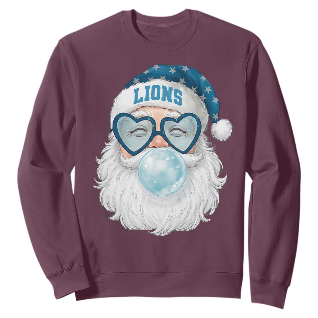 Christmas Lions Fan Sweatshirt Vintage Retro Santa Bubble Gum Game Day TS10 Maroon Print Your Wear