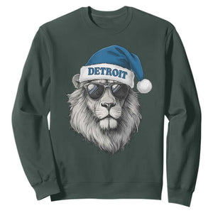Vintage Detroit Christmas Sweatshirt Mascot Game Day Santa Hat Football Lovers TS10 Dark Forest Green Print Your Wear