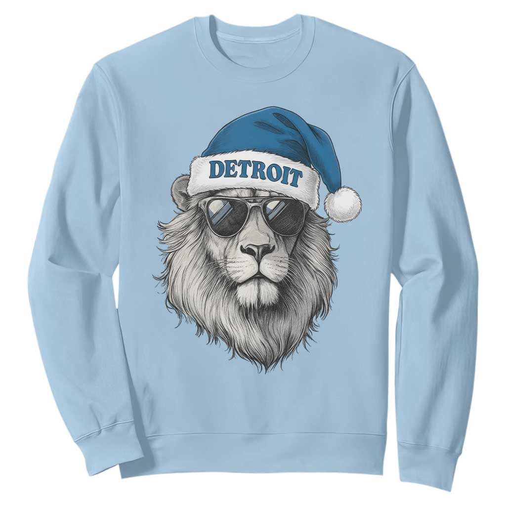 Vintage Detroit Christmas Sweatshirt Mascot Game Day Santa Hat Football Lovers TS10 Light Blue Print Your Wear