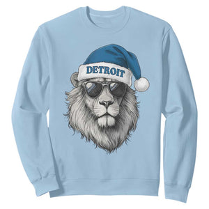 Vintage Detroit Christmas Sweatshirt Mascot Game Day Santa Hat Football Lovers TS10 Light Blue Print Your Wear
