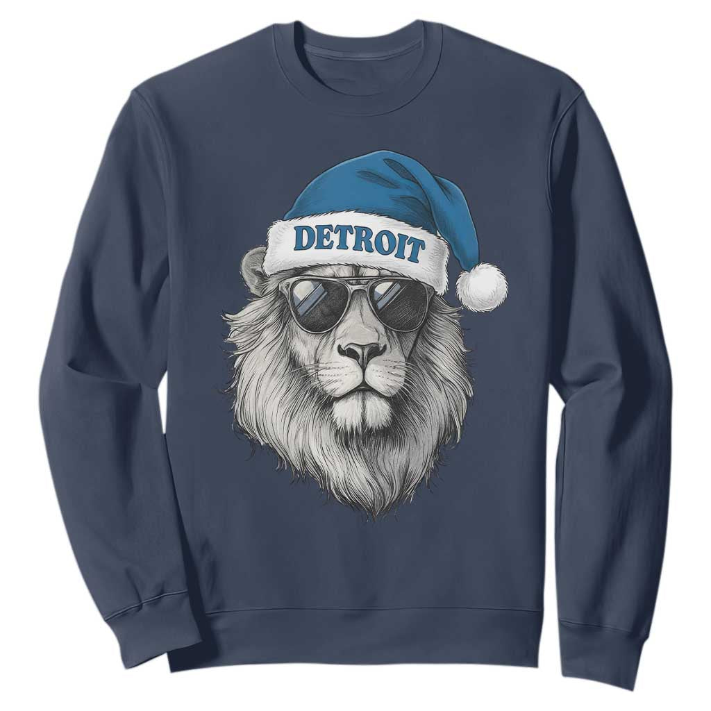 Vintage Detroit Christmas Sweatshirt Mascot Game Day Santa Hat Football Lovers TS10 Navy Print Your Wear