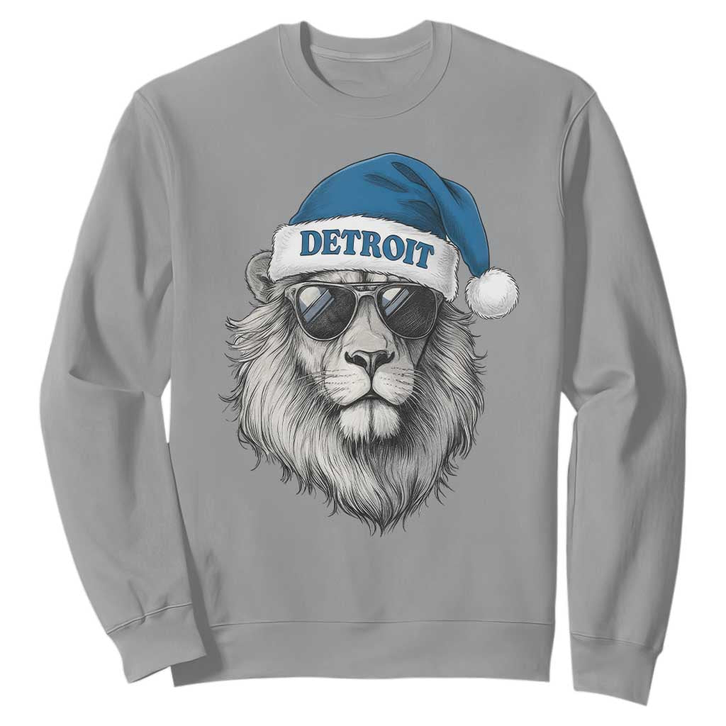 Vintage Detroit Christmas Sweatshirt Mascot Game Day Santa Hat Football Lovers TS10 Sport Gray Print Your Wear