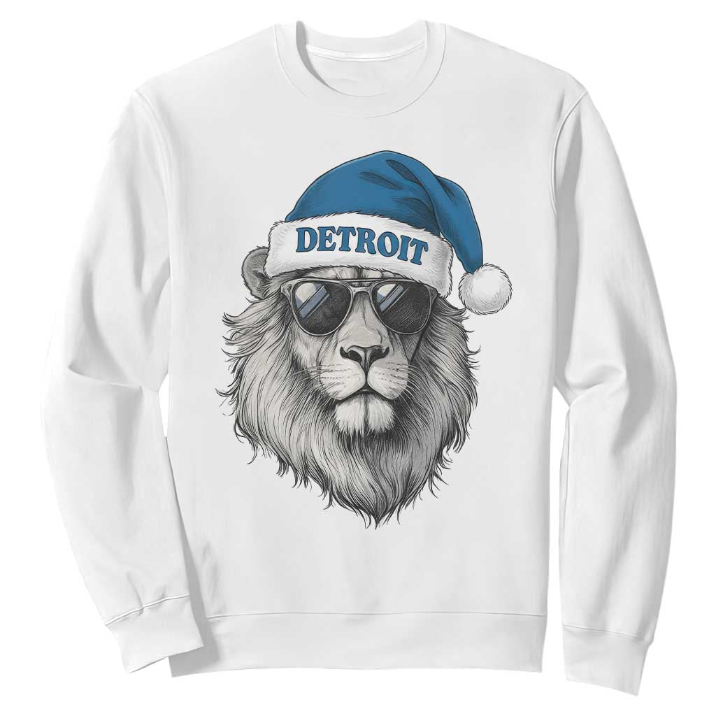 Vintage Detroit Christmas Sweatshirt Mascot Game Day Santa Hat Football Lovers TS10 White Print Your Wear