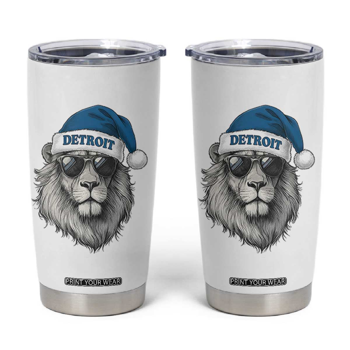 Vintage Detroit Christmas Tumbler Cup Mascot Game Day Santa Hat Football Lovers TS10 White Print Your Wear