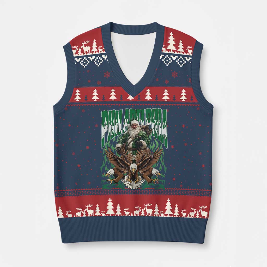 Funny Xmas Philly V-Neck Knit Sweater Vest Fly Santa Fly PFE Pride TS10 Navy Red Print Your Wear