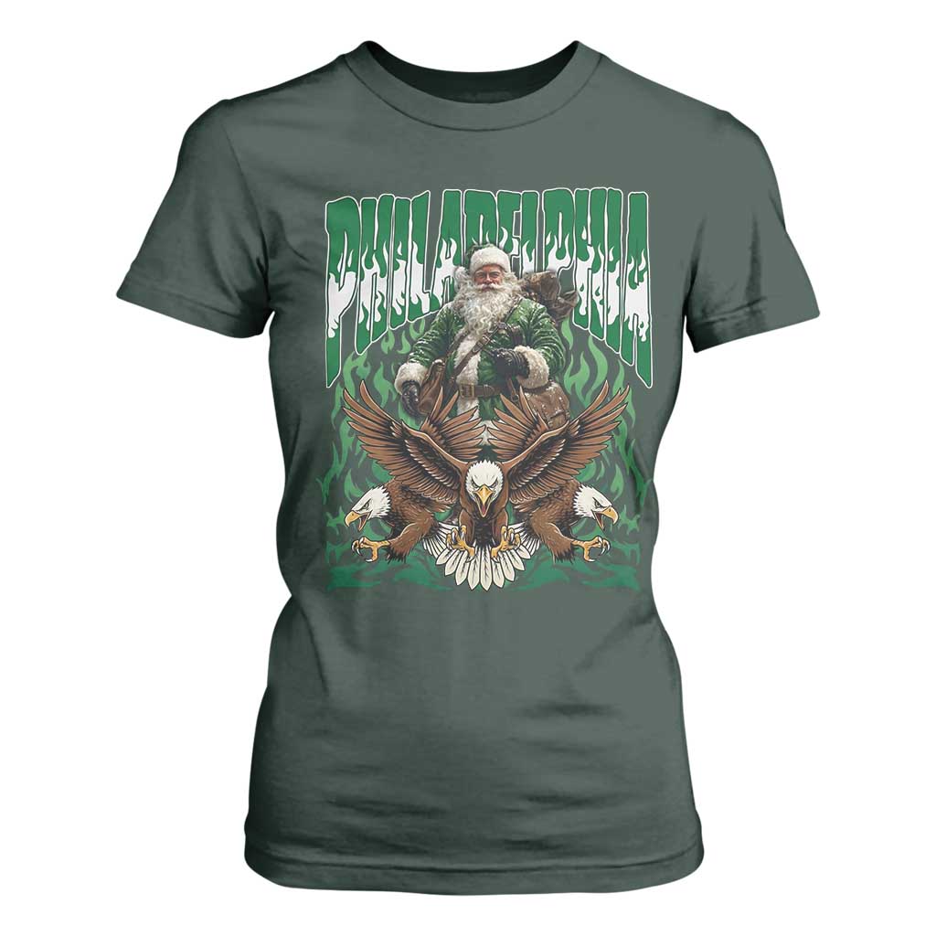 Funny Xmas Philly T Shirt For Women Fly Santa Fly PFE Pride TS10 Dark Forest Green Print Your Wear