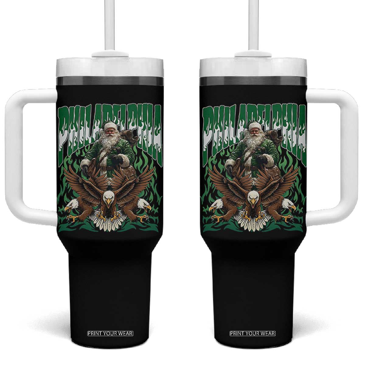 Funny Xmas Philly Tumbler With Handle Fly Santa Fly PFE Pride TS10 One Size: 40 oz Black Print Your Wear
