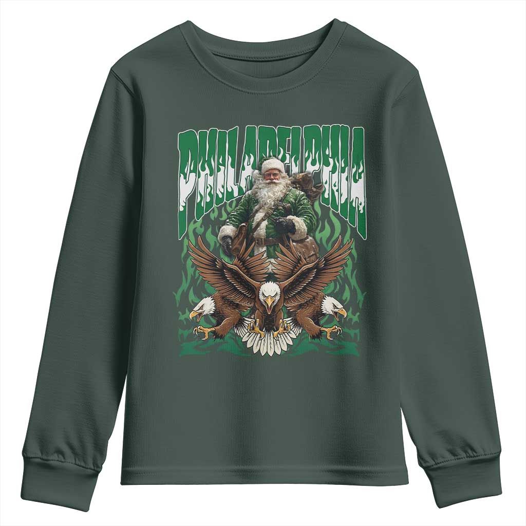 Funny Xmas Philly Youth Sweatshirt Fly Santa Fly PFE Pride TS10 Dark Forest Green Print Your Wear