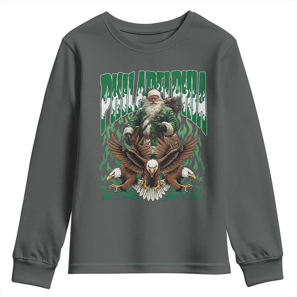 Funny Xmas Philly Youth Sweatshirt Fly Santa Fly PFE Pride TS10 Dark Heather Print Your Wear
