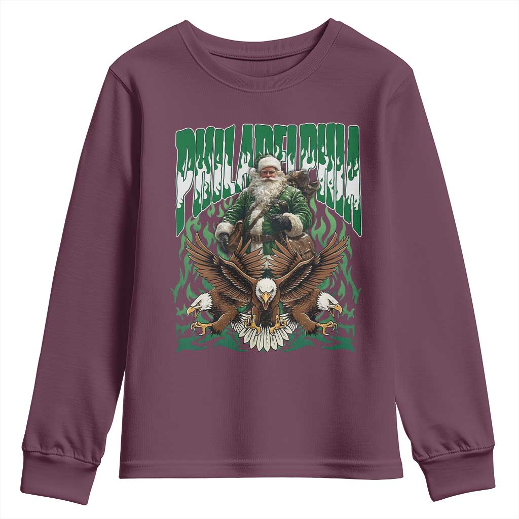 Funny Xmas Philly Youth Sweatshirt Fly Santa Fly PFE Pride TS10 Maroon Print Your Wear
