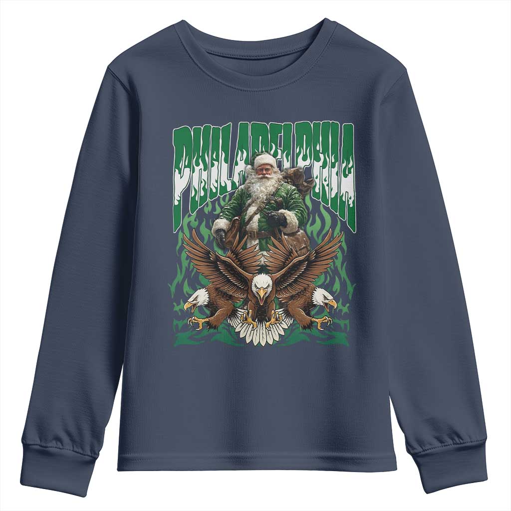 Funny Xmas Philly Youth Sweatshirt Fly Santa Fly PFE Pride TS10 Navy Print Your Wear