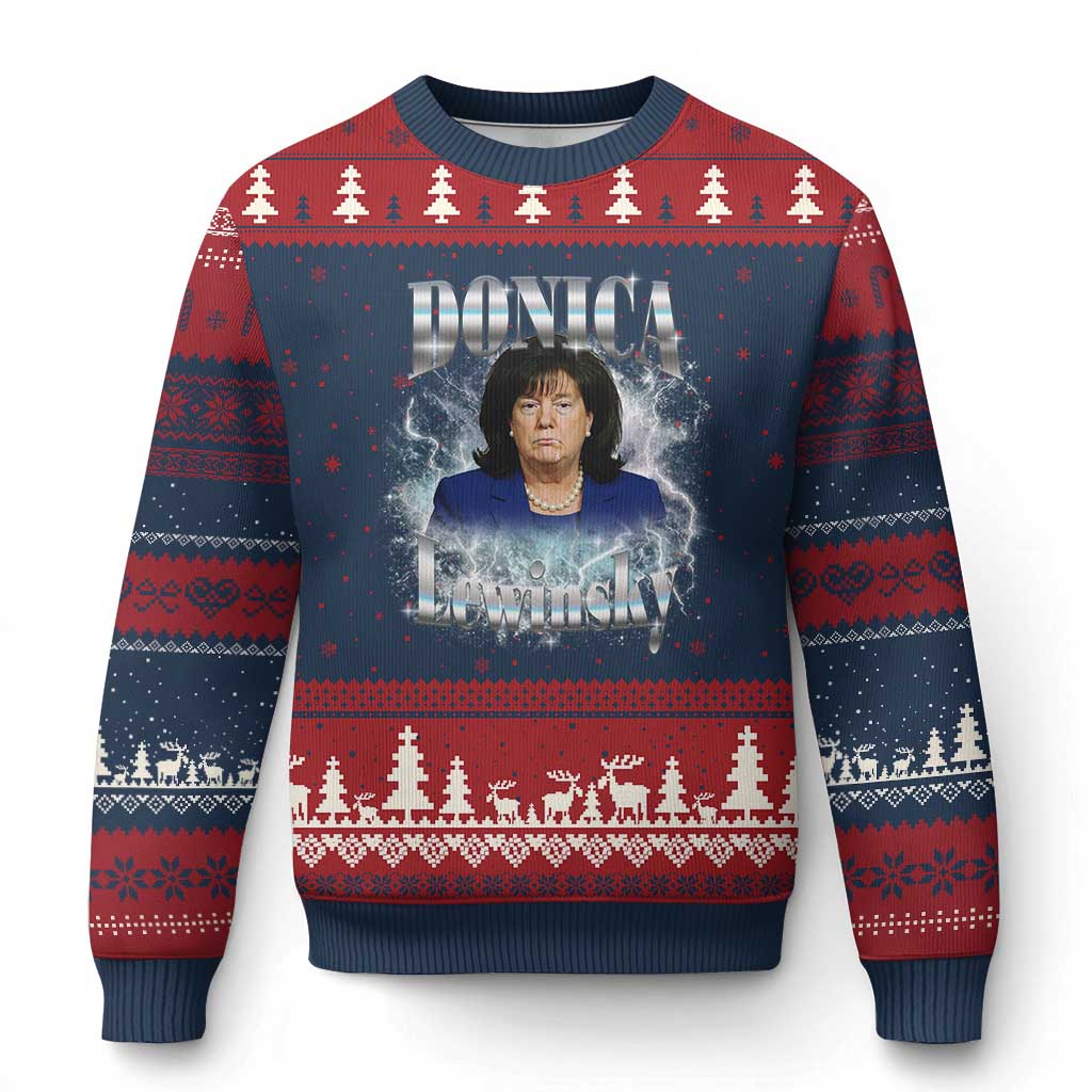 Funny Donica Lewinsky Ugly Christmas Sweater Big Beautiful Bill Clinton Bubba Trump Bootleg TS10 Navy Red Print Your Wear