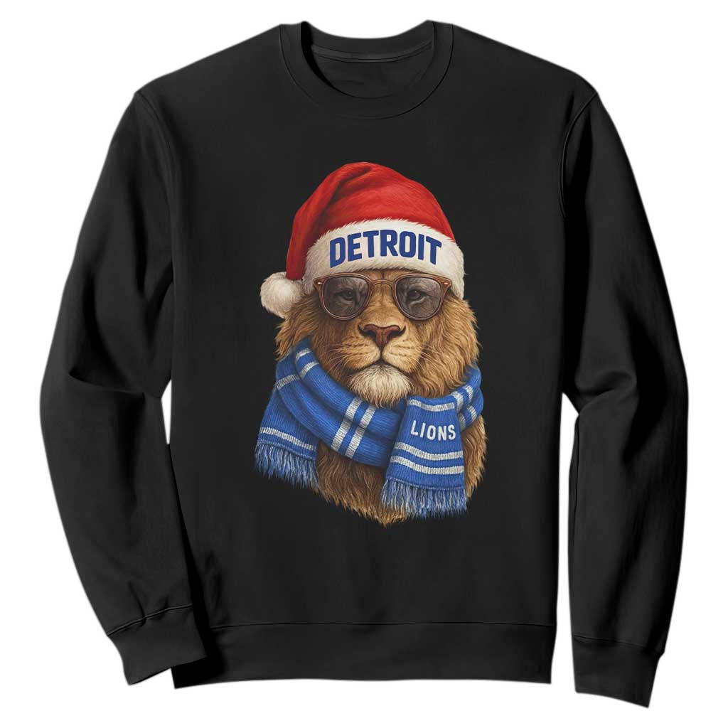Vintage Detroit Christmas Sweatshirt Lions Mascot Game Day Santa Hat Football Lovers TS10 Black Print Your Wear