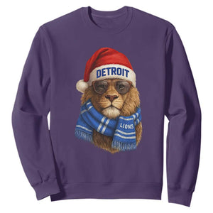 Vintage Detroit Christmas Sweatshirt Lions Mascot Game Day Santa Hat Football Lovers TS10 Purple Print Your Wear