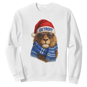 Vintage Detroit Christmas Sweatshirt Lions Mascot Game Day Santa Hat Football Lovers TS10 White Print Your Wear