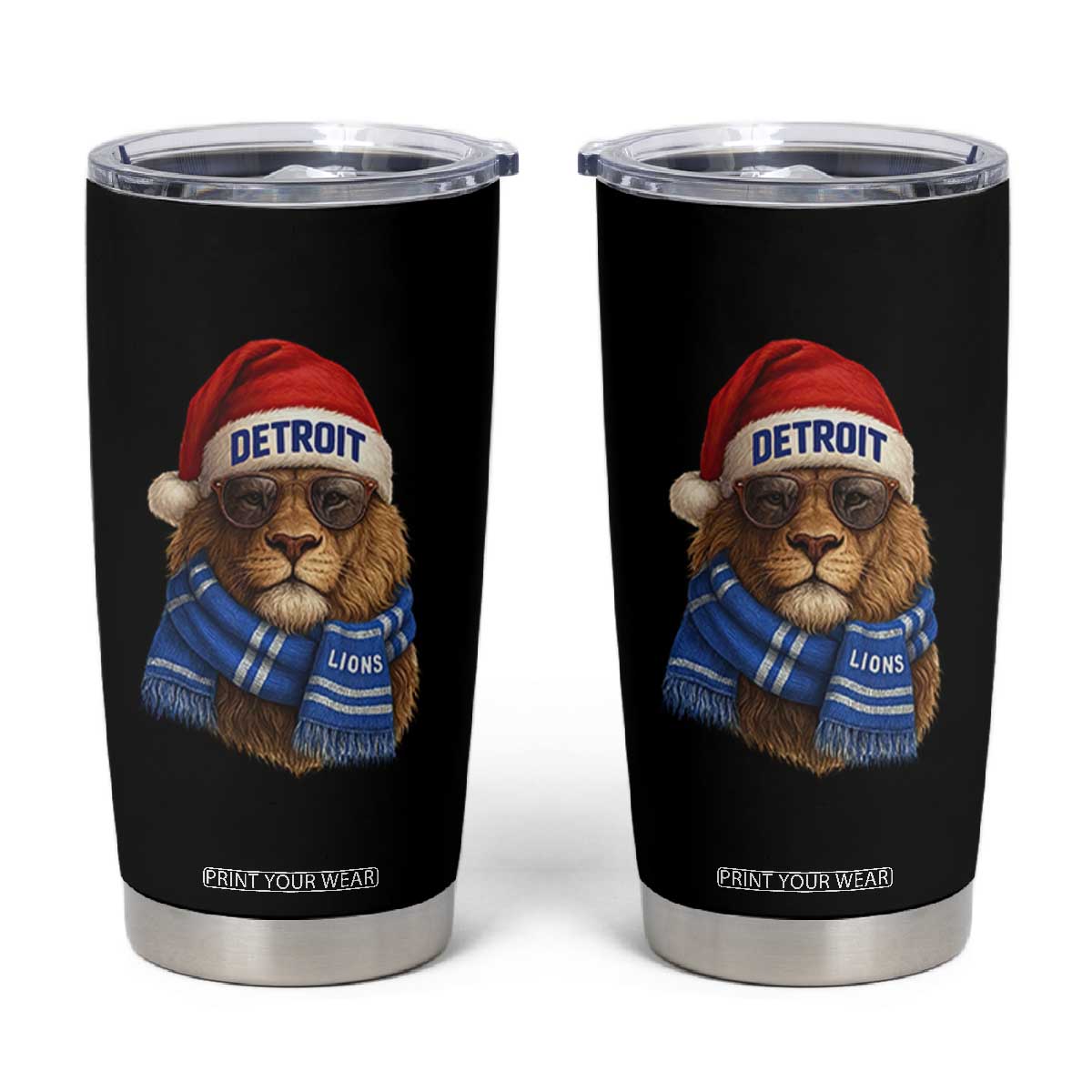 Vintage Detroit Christmas Tumbler Cup Lions Mascot Game Day Santa Hat Football Lovers TS10 Black Print Your Wear