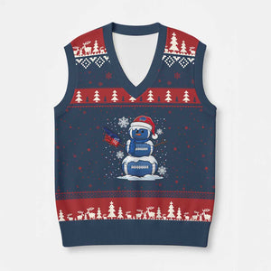 Christmas BFB Football V-Neck Knit Sweater Vest Vintage 90s BFB Sports Fan Football Snowman Xmas Pajamas TS10 Navy Red Print Your Wear