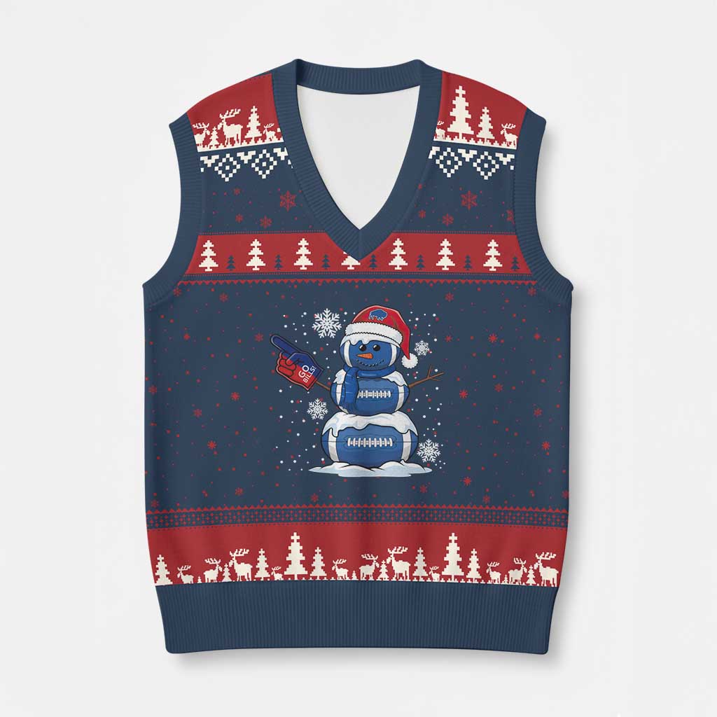 Xmas Buffalo Football V-Neck Knit Sweater Vest Vintage 90s Bill Fan Football Snowman Xmas Pajamas TS10 Navy Red Print Your Wear