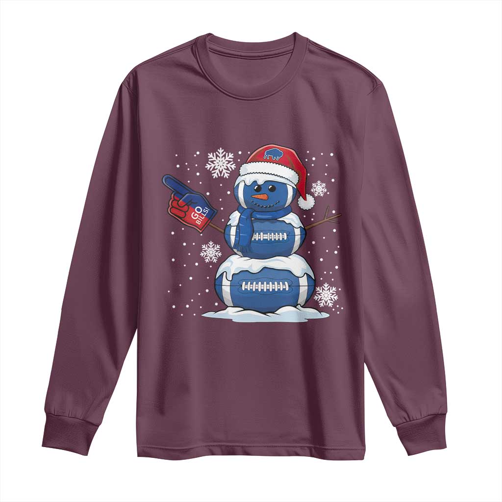 Christmas Buffalo Football Long Sleeve Shirt Vintage 90s Bill Fan Football Snowman Xmas Pajamas TS10 Maroon Print Your Wear