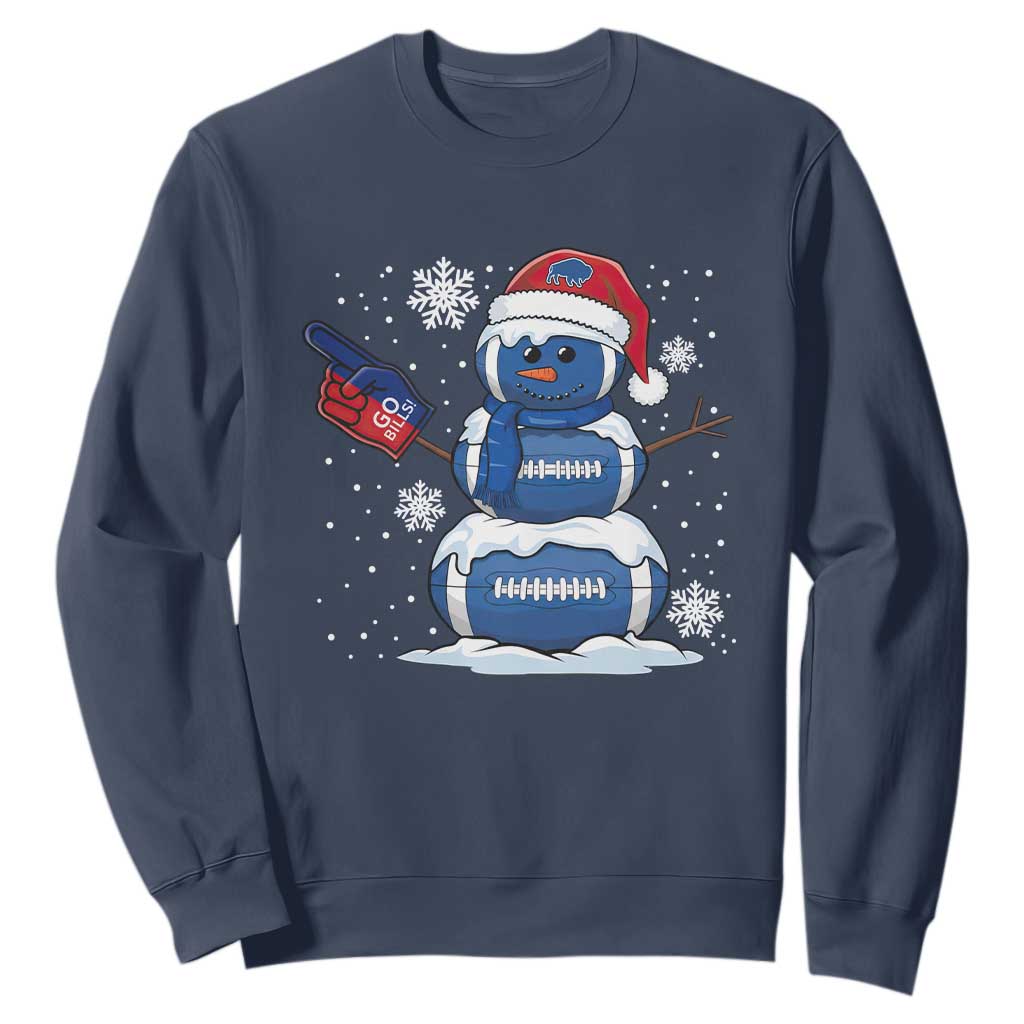 Christmas Buffalo Football Sweatshirt Vintage 90s Bill Fan Football Snowman Xmas Pajamas TS10 Navy Print Your Wear