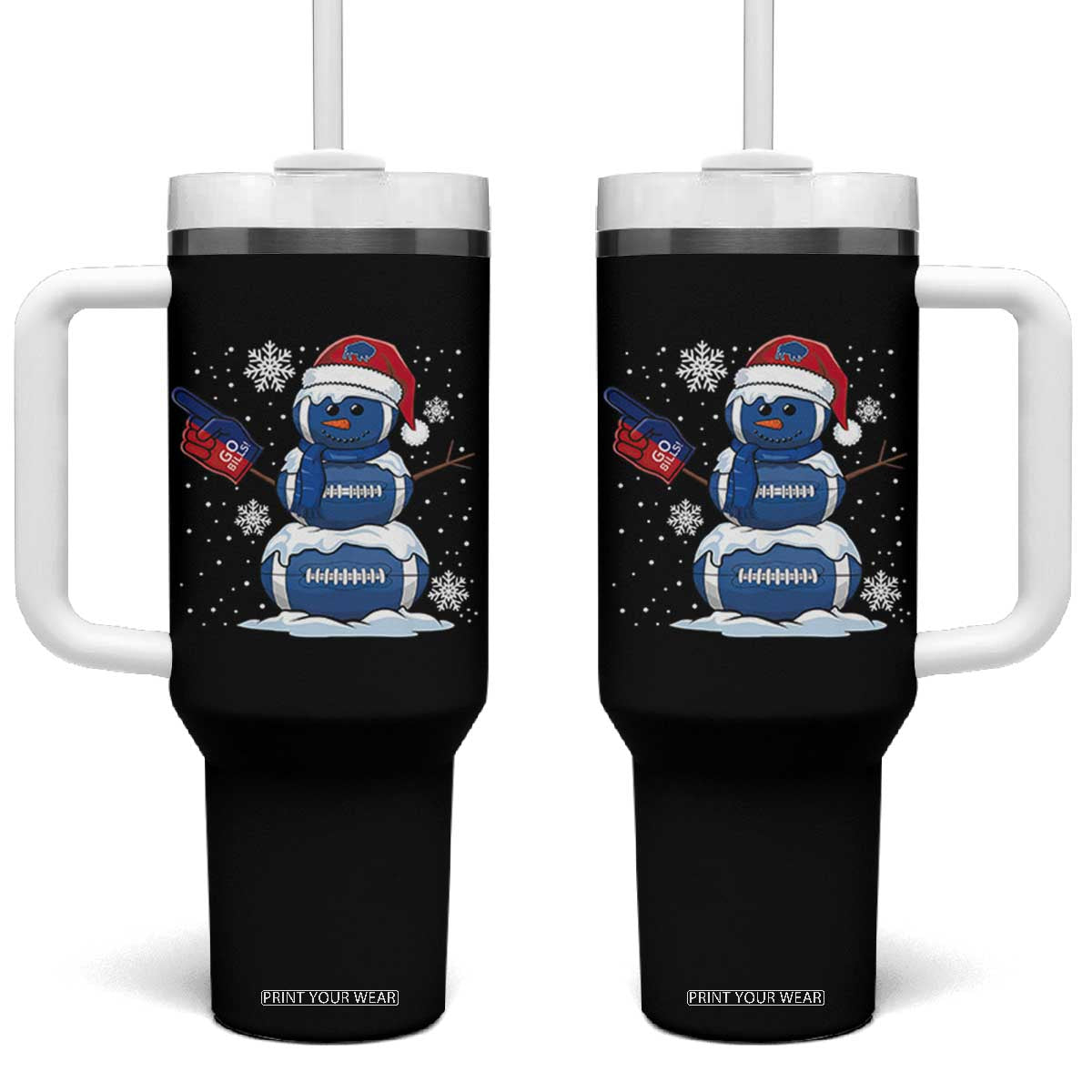 Christmas BFB Football Tumbler With Handle Vintage 90s BFB Sports Fan Football Snowman Xmas Pajamas TS10 One Size: 40 oz Black Print Your Wear