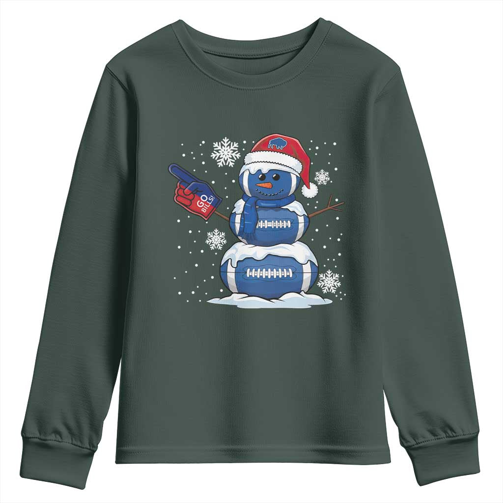 Christmas BFB Football Youth Sweatshirt Vintage 90s BFB Sports Fan Football Snowman Xmas Pajamas TS10 Dark Forest Green Print Your Wear