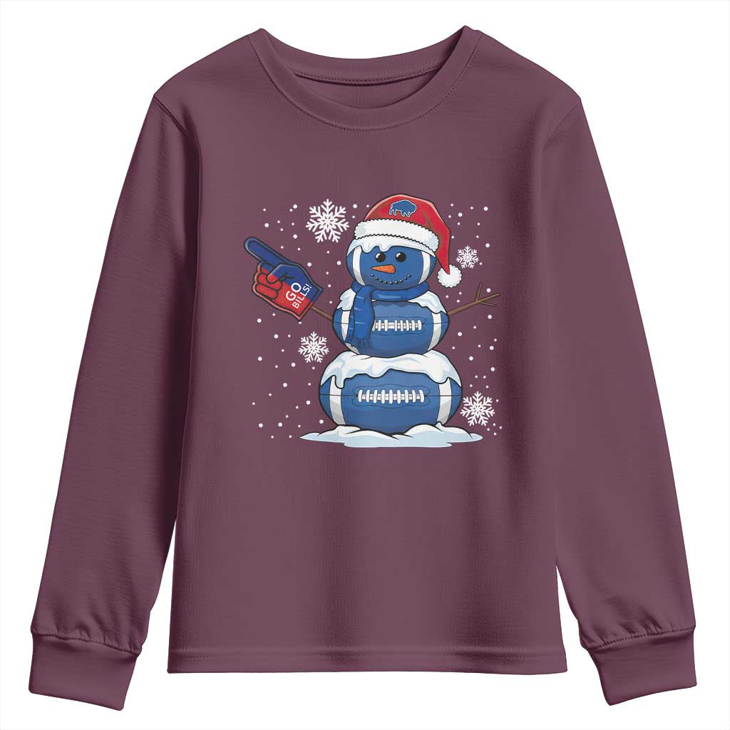 Christmas BFB Football Youth Sweatshirt Vintage 90s BFB Sports Fan Football Snowman Xmas Pajamas TS10 Maroon Print Your Wear