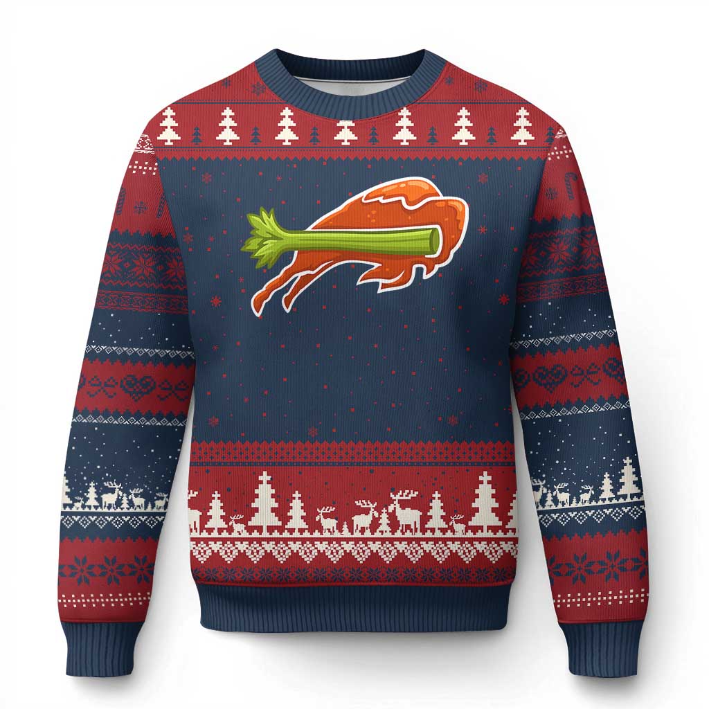 BFB Chicken Wing Ugly Christmas Sweater Vintage 90s BFB Sports Fan Game Day TS10 Navy Red Print Your Wear
