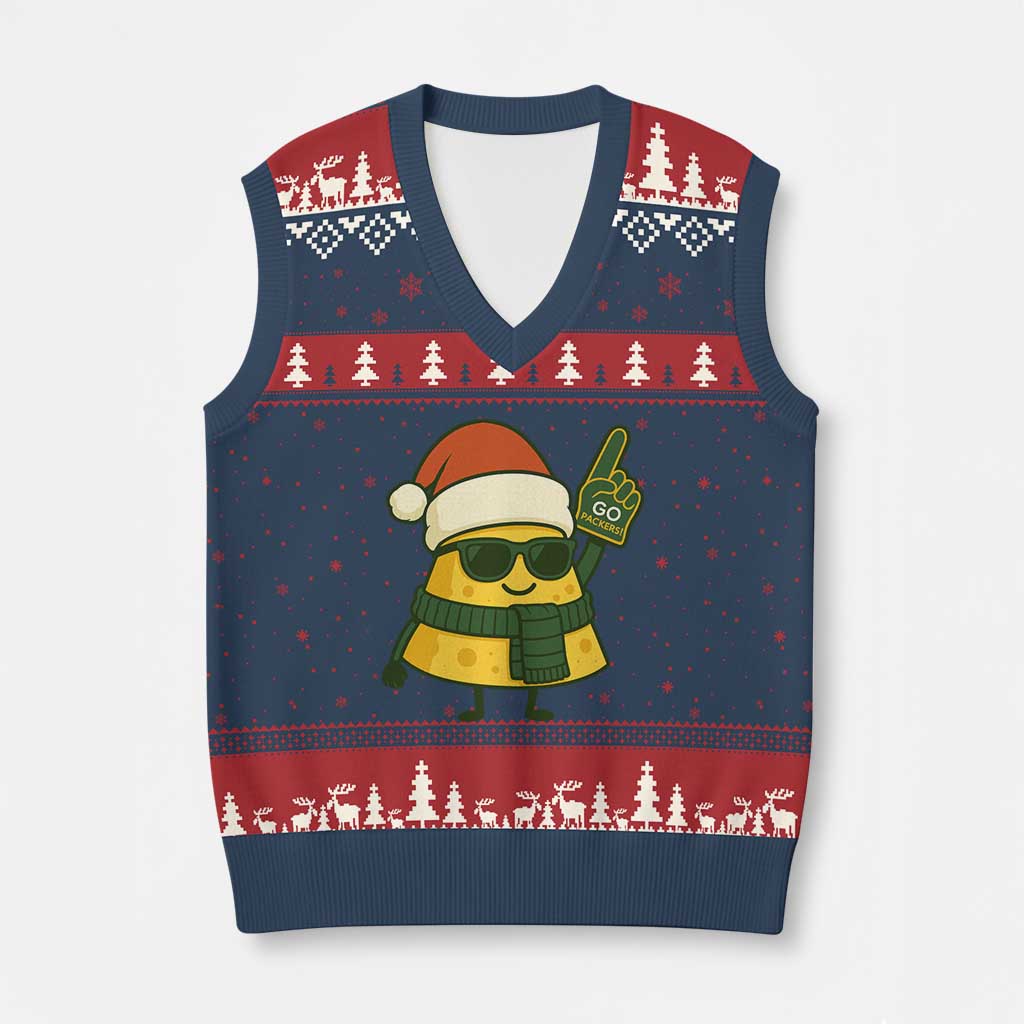 GB Fan Christmas V-Neck Knit Sweater Vest Gifts for Sports Fans Santa Hat TS10 Navy Red Print Your Wear