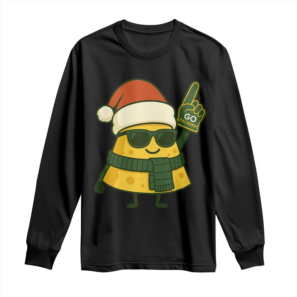 Green Bay Fan Christmas Long Sleeve Shirt Gifts for Sports Fans Santa Hat TS10 Black Print Your Wear