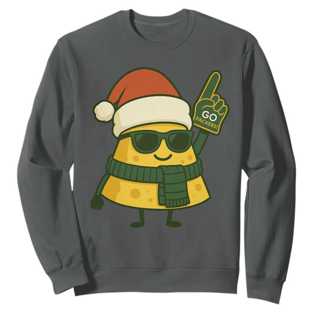 Green Bay Fan Christmas Sweatshirt Gifts for Sports Fans Santa Hat TS10 Dark Heather Print Your Wear