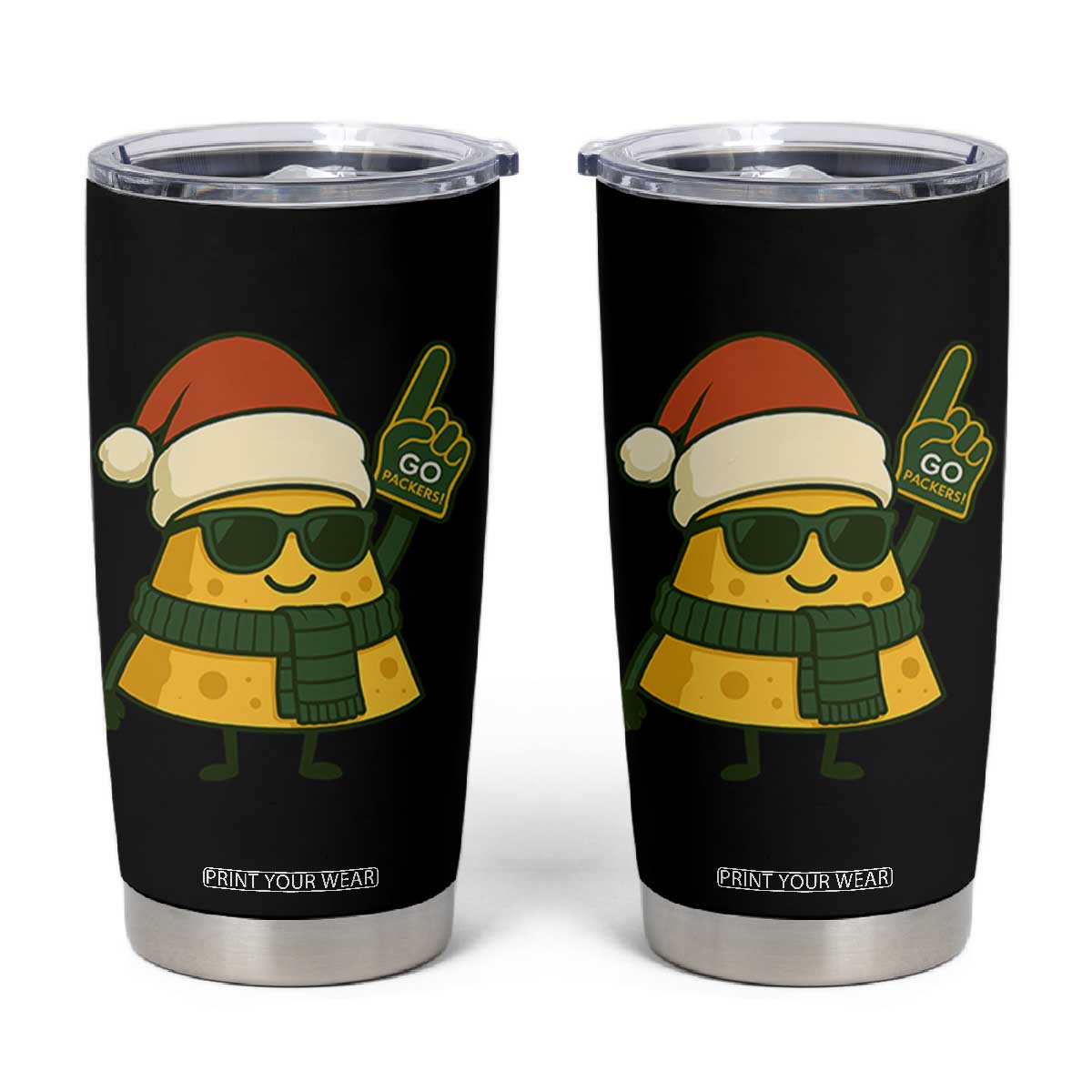 Green Bay Fan Christmas Tumbler Cup Gifts for Sports Fans Santa Hat TS10 Black Print Your Wear