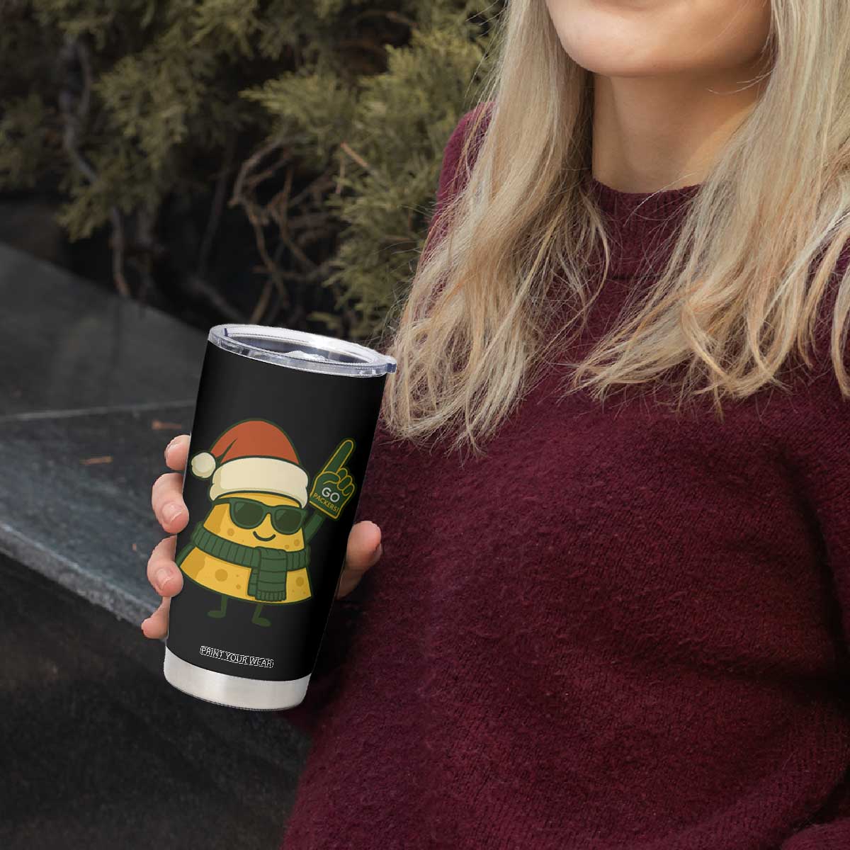 Green Bay Fan Christmas Tumbler Cup Gifts for Sports Fans Santa Hat TS10 Print Your Wear