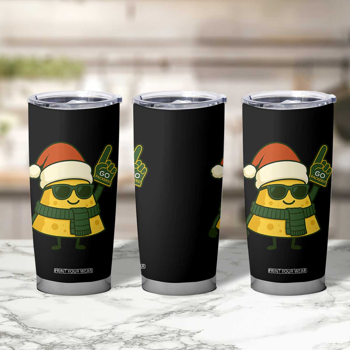 Green Bay Fan Christmas Tumbler Cup Gifts for Sports Fans Santa Hat TS10 Print Your Wear