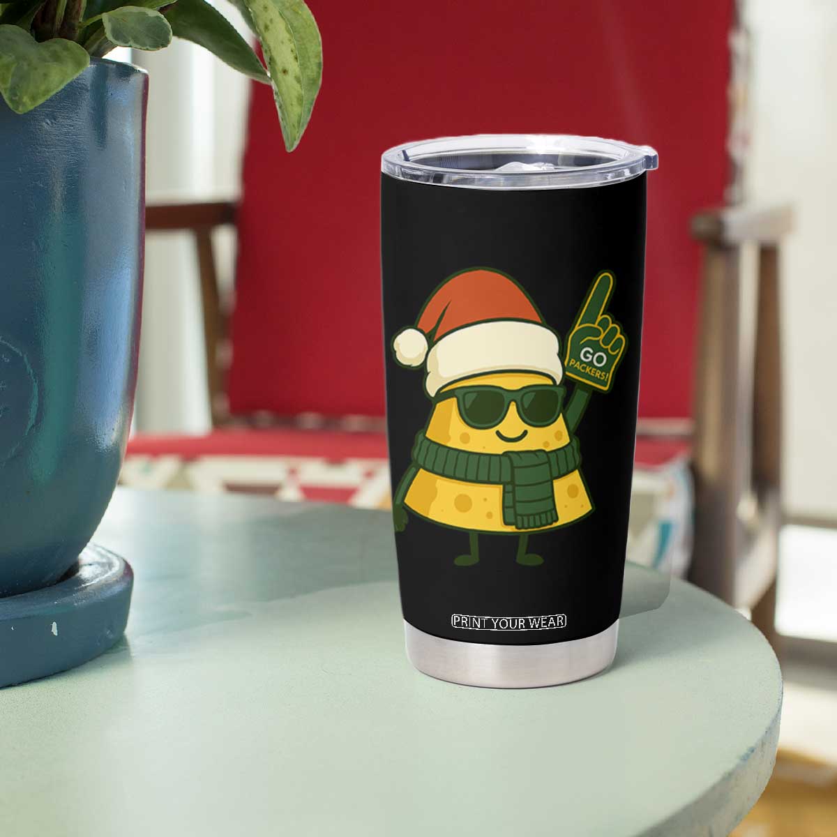 Green Bay Fan Christmas Tumbler Cup Gifts for Sports Fans Santa Hat TS10 Print Your Wear