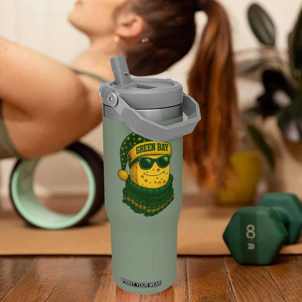Christmas GB Flip Straw Tumbler Gifts for Sports Fans Santa Hat TS10 One Size: 30 oz Moss Green Print Your Wear