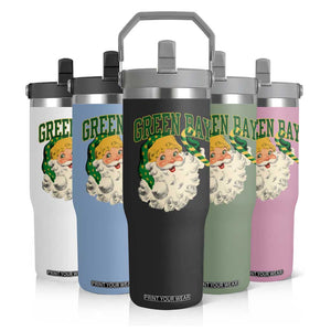 Christmas GB Fan Flip Straw Tumbler Vintage Varsity Retro Santa Claus Face Game Day TS10 Print Your Wear